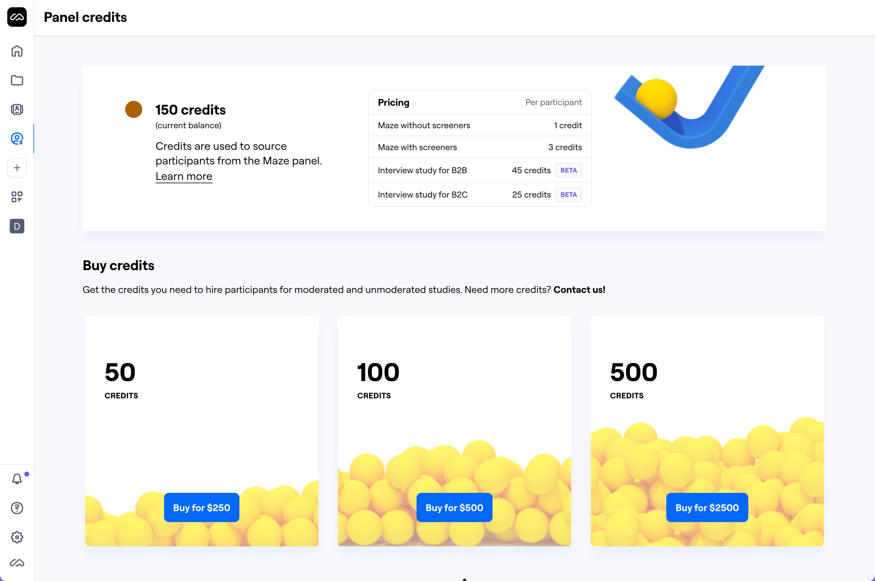 Maze Credits page overview