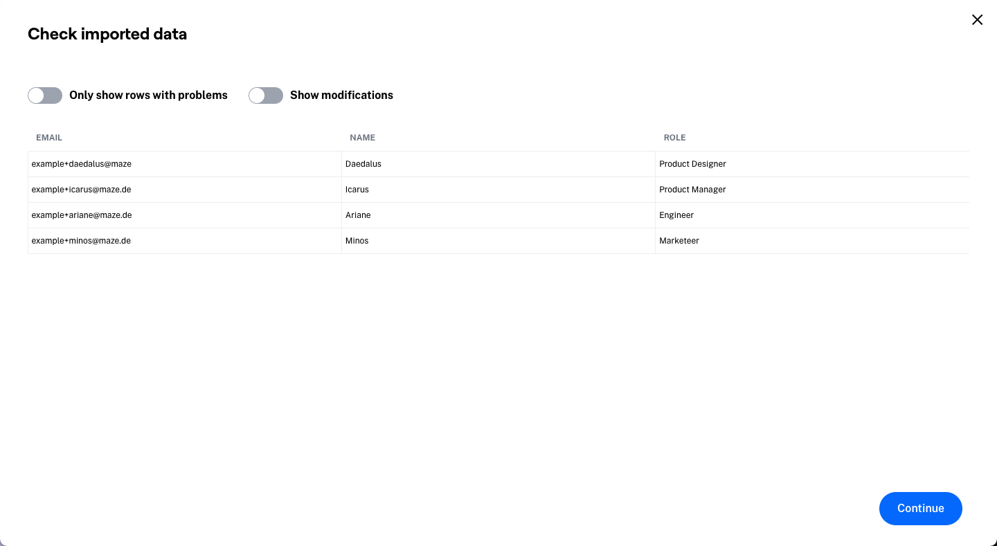 Confirm import data