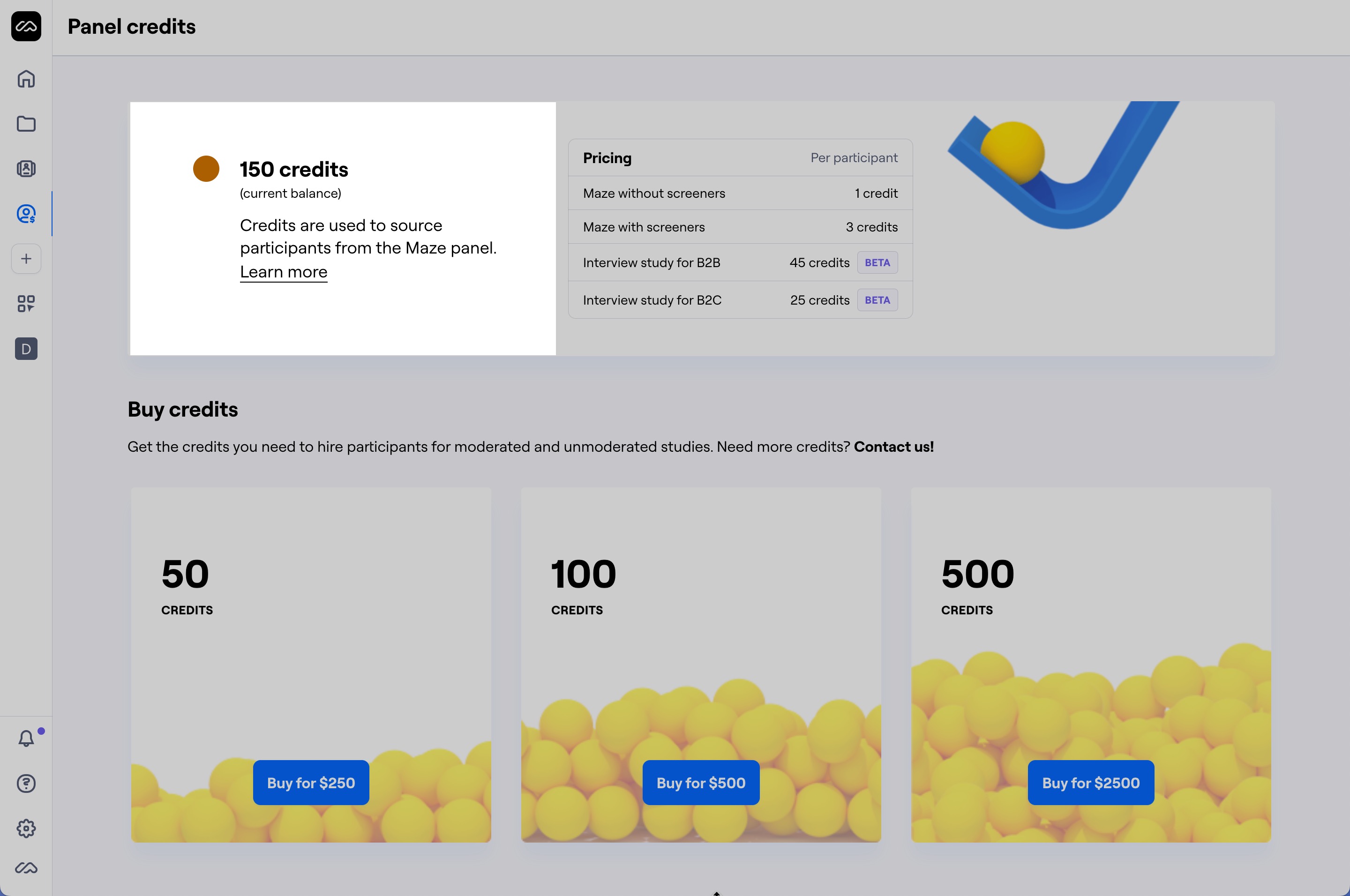 Accessing the Credits page from the Maze sidebar