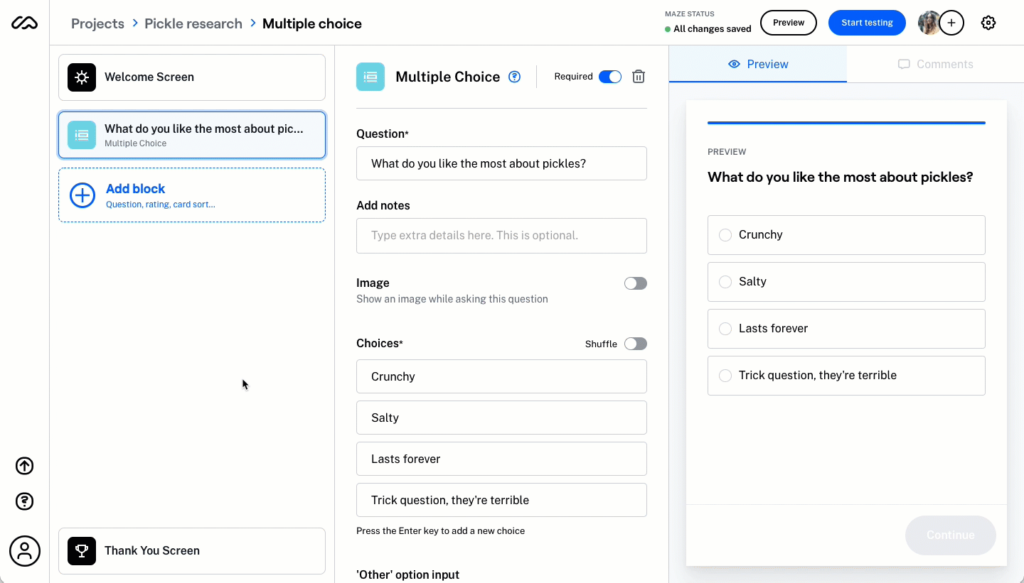 Steps to remove a multiple choice option from a draft maze